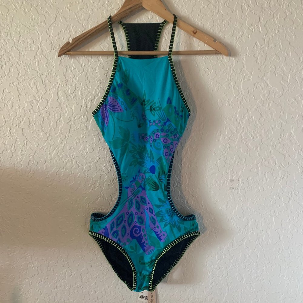 backless jungle print one piece
